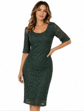Banana Republic Stretch Lace Dress 10 Green Scoop Neck 1/2 Sleeves‎ Whimsigoth